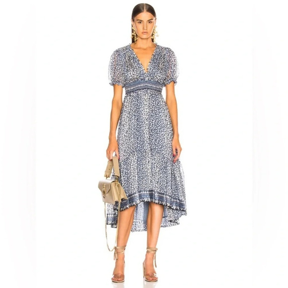 Ulla Johnson Evania Blue Floral Sheath High Low Dress Sky - Picture 1 of 8